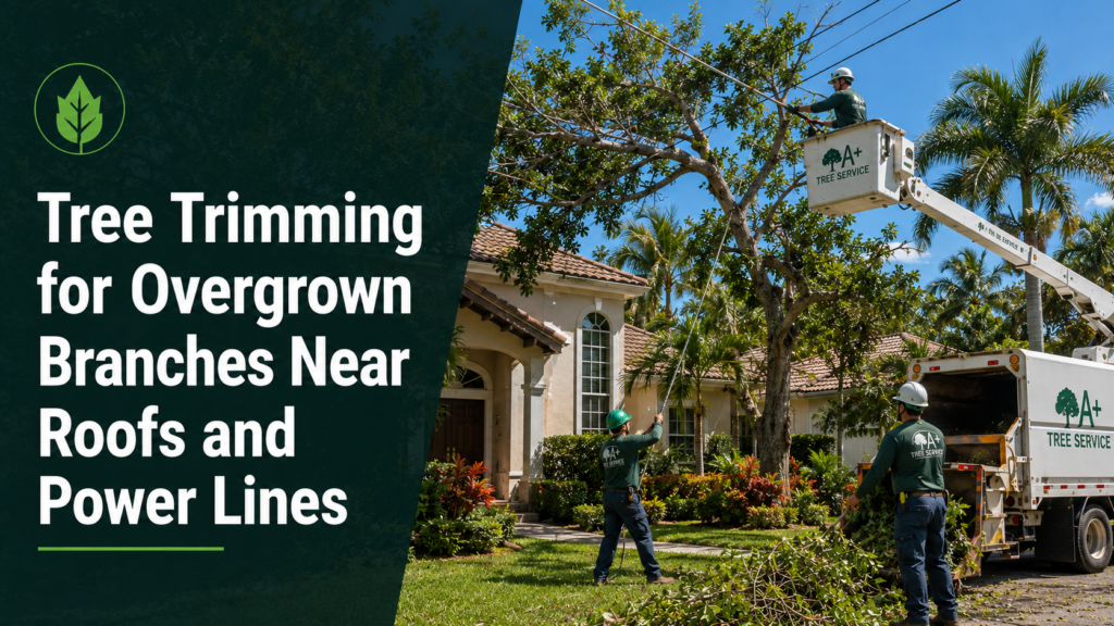 Tree trimming near roofs and power lines